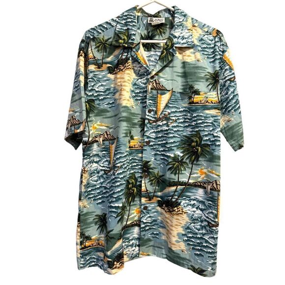 Aloha Republic Men’s Hawaiian Button Up Camp Shirt Diamond Head Cotton Size L - Picture 3 of 10